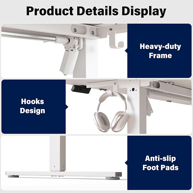 Electric Standing Desk, 63 x 30 Inch Extra Large Desktop, Adjustable Height Sit Stand Desk, Home Office Workstation for Dual & Triple Monitor, White