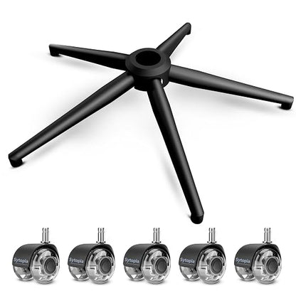 Sytopia 24''(60cm) Criss Cross Home Office Swivel Chair Base Replacement with Rubber Casters, Heavy Duty Desk Chair Reinforced Metal Leg, Universal Caster and Gas Cylinder Size, Matte Black