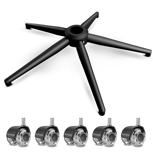 Sytopia 24''(60cm) Criss Cross Home Office Swivel Chair Base Replacement with Rubber Casters, Heavy Duty Desk Chair Reinforced Metal Leg, Universal Caster and Gas Cylinder Size, Matte Black