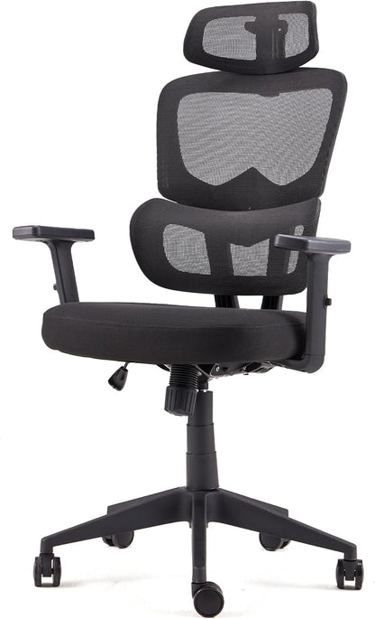 JOMEED High Upholstered Back Mesh Swivel Chair Adjustable Height Arm Rest Rolling Seating with Lumbar and Head Support for Homes or Offices, Black