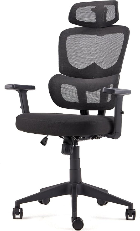 JOMEED High Upholstered Back Mesh Swivel Chair Adjustable Height Arm Rest Rolling Seating with Lumbar and Head Support for Homes or Offices, Black