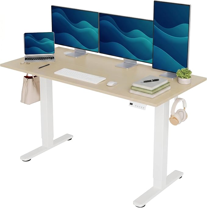 Claiks Electric Standing Desk 55 x 24 Inches, Motorized Sit Stand Desk with 3 Memory Presets & Cable Management, Spacious Ergonomic Computer Workstation for Dual Monitors & Gaming Setup, Nature