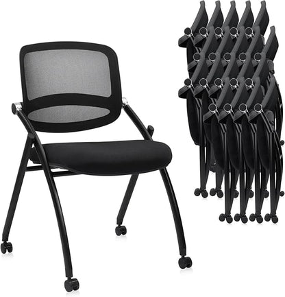 CLATINA Stackable & Foldable Conference Chair with Wheels, Ergonomic Mesh Back,300lbs Capacity, Breathable Padded Seat, Armless Office Chair for Reception, Training, Home Office, Black, 20PK