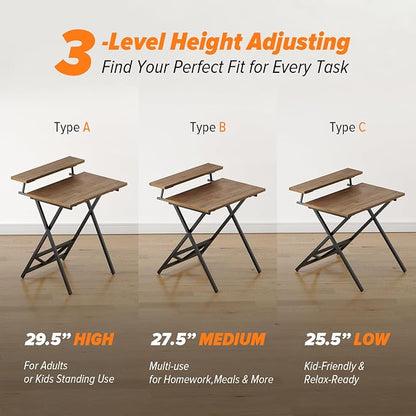 WOHOMO Folding Computer Desk with Adjustable Height, 23.6" x 31.5" x 25.6" Foldable Table with Monitor Stand, Small Office Desk for Bedroom, Space Saving Desk for Home Office, Easy Assemble, Walnut