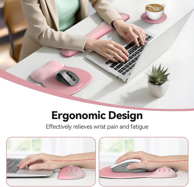 TECKNET Gel Mouse Pad with Wrist Rest, 3 in 1 Keyboard Wrist Rest for Pain Relief, Non-Slip PU Base & Easy Typing, Ergonomic Mousepad Set for Office & Home