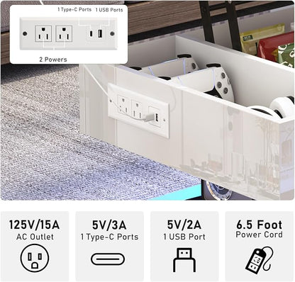 39.4" Large Lift Top Coffee Table,Modern High Glossy LED Coffee Tables for Living Room with Storage,Black Living Room Tables for Living Rooms,Dining Room,Bedroom Home Office,APP LED Lights（White）