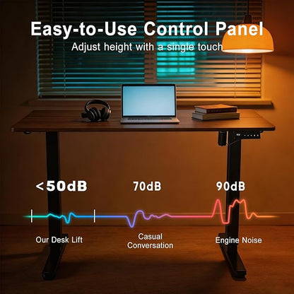 Electric Standing Desk, 55x24 Inches Sit Stand up Desk with 3 Memory Presets & Child Lock, Silent Motor, Heavy Steel Frame, Dual Hooks & Leveling Feet, for PC Workstation, Dark Walnut
