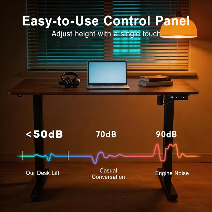 Electric Standing Desk, 40x24 Inches Sit Stand up Desk with 3 Memory Presets & Child Lock, Silent Motor, Heavy Duty Steel Frame, Dual Hooks, for Computer Workstation,Dark Walnut