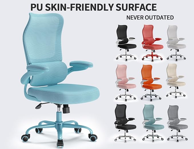 TRALT Ergonomic Office Chair - Desk Chair with Wave High Back Adjustable Lumbar Support Computer Chair - Gaming Chairs Mesh Backrest and PU Leather Seat (Blue Blue)