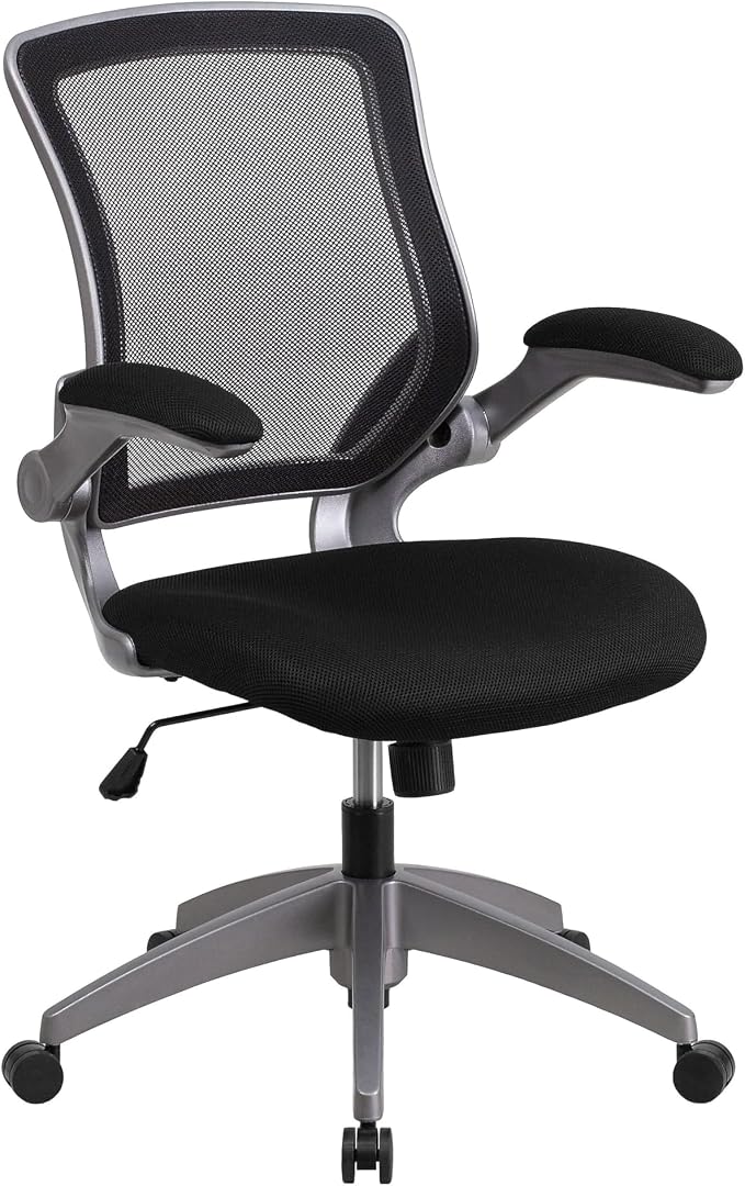 Flash Furniture Kale Mid-Back Black Mesh Swivel Ergonomic Task Office Chair with Gray Frame and Flip-Up Arms