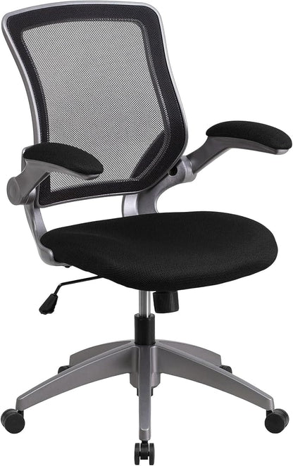 Flash Furniture Kale Mid-Back Black Mesh Swivel Ergonomic Task Office Chair with Gray Frame and Flip-Up Arms