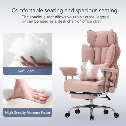 Efomao Big and Tall Office Chair, 400lbs Heavy Duty High Back Executive Chair with 23.6" Extra Wide Seat, PU Leather Desk Chair with Footrest and Padded Armrests, Pink