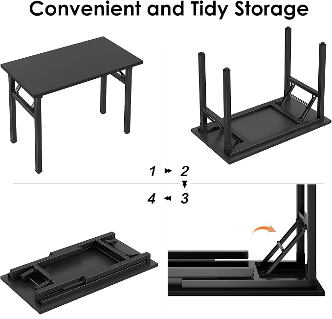 Need Office Computer Desk -35.8 L Sturdy and Heavy Duty Folding Laptop Table,Writing Table/Home Office Desk/Sewing Table, No Assembly Required, Black & Black Frame