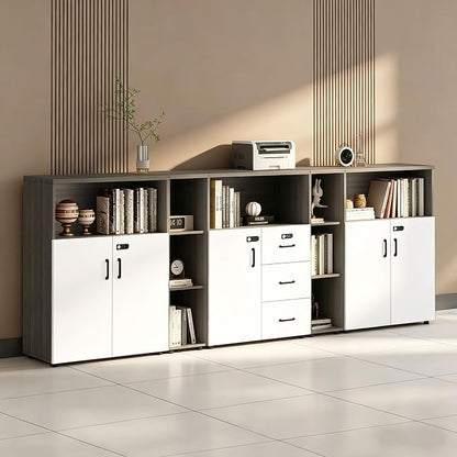 File Cabinet with Password Lock, Wood Lateral Filing Cabinet for Letter/A4 Files, 3 Drawer with Door, Printer Stand with Open Shelves for Home Office