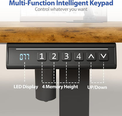 YESHOMY Height Adjustable Electric Standing Desk, 63 x 24 Inches Memory Home Office Sit Stand up Desk with Phone Holder and USB Charging Port, Rustic Brown