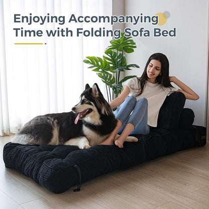MAXYOYO Folding Sofa Bed, Convertible Chair with Pillow Foldable Couch with Back Support, Portable Fold Out Chair Bed Comfy Floor Sofa Lounge for Living Room Bedroom, Black, Single
