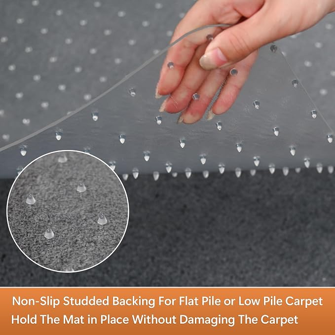 Office Chair Mat, 45" x 53" Clear Carpet Chair Mats for Low Pile Carpeted Floors Home Office, Studded Floor Mat for Office Chair on Carpet
