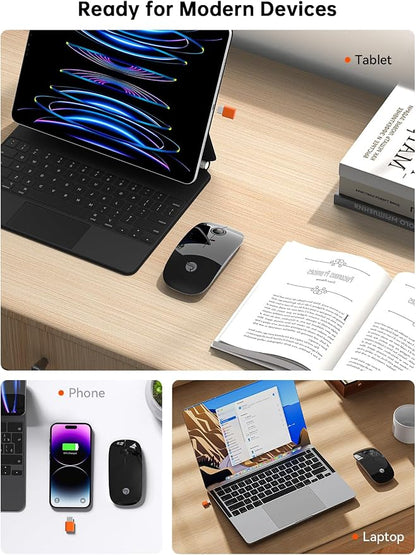 RAPIQUE R306C USB C Wireless Mouse for MacBook, Type-C 2.4GHz Portable Computer Mouse with USB-C Receiver, Silent Click, Slim Cordless Mouse, 3-Speed DPI, for iPad, Chromebook, Laptop, MacOS - Black