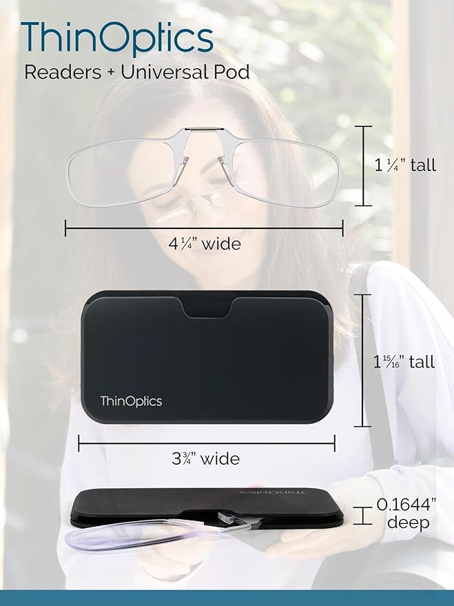 ThinOptics unisex-adult Reading Glasses + Black Universal Pod Case | Purple Frames, 2.50 Strength Readers Purple Frames / Black Case, 44 mm