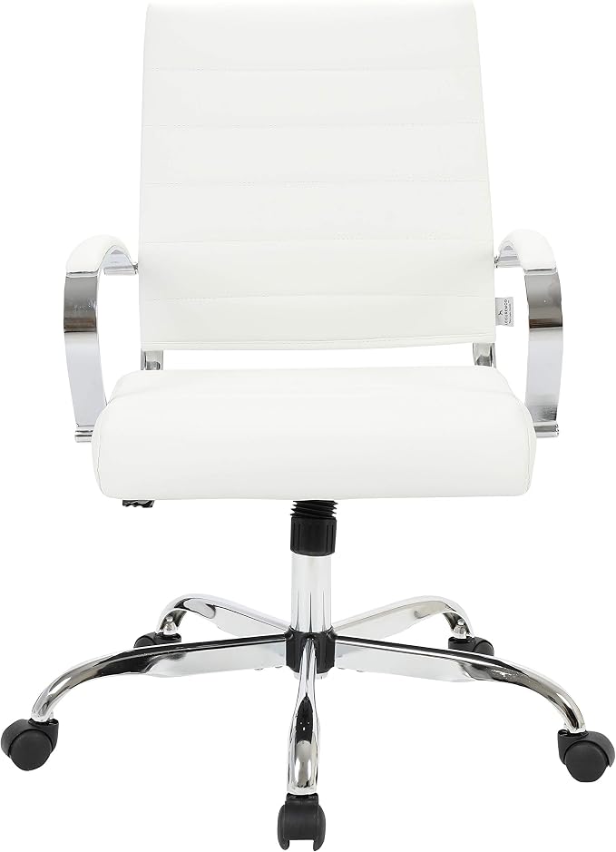 LeisureMod Benmar Leather Office Desk Chair, Mid-Back Ergonomic Swivel Chair with Lumbar Support, Adjustable Height, Tilt Lock, Cushioned Seat & Back, Home Office Task Chair (White, Pallet)