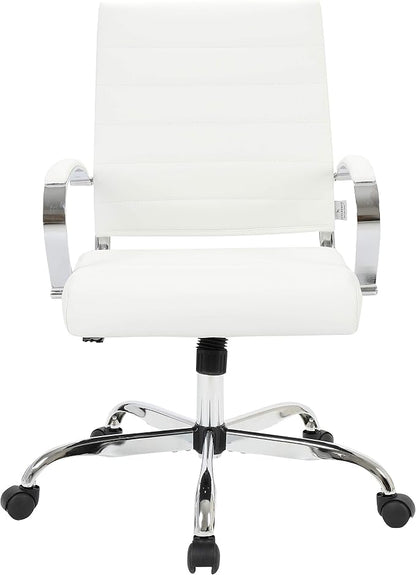 LeisureMod Benmar Leather Office Desk Chair, Mid-Back Ergonomic Swivel Chair with Lumbar Support, Adjustable Height, Tilt Lock, Cushioned Seat & Back, Home Office Task Chair (White, Pallet)