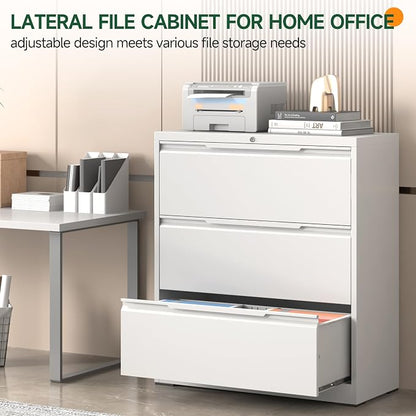 Lateral File Cabinet 3 Drawer, Metal File Cabinet with Lock | Filing Cabinets for Home Office, Black Locking Deep Drawer for Hanging Files Letter/Legal/A4/F4 Size, Assembly Required
