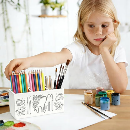 Dentist Gifts Pen Pencil Holder for Desk, Dental Hygienist Gifts for Women, Dental Assistant Gift, Dentist Floral Wooden Box Sign Decorations for Office Workplace Desk Tabletop