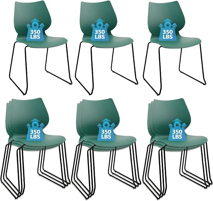 KLASIKA Stackable Waiting Room Chair, Stacking Office Chair with Ergonomic Lumbar Support and Metal Legs, Plastic Desk Chairs for Conference School Church Guest Reception Set of 12, Green