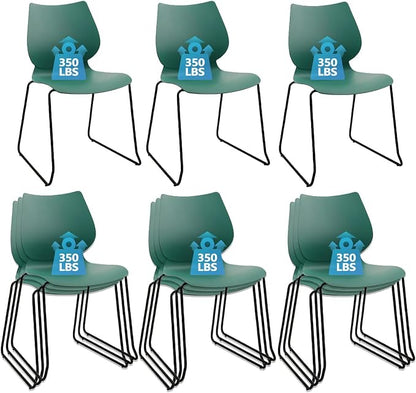KLASIKA Stackable Waiting Room Chair, Stacking Office Chair with Ergonomic Lumbar Support and Metal Legs, Plastic Desk Chairs for Conference School Church Guest Reception Set of 12, Green