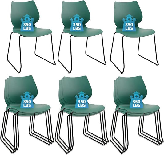 KLASIKA Stackable Waiting Room Chair, Stacking Office Chair with Ergonomic Lumbar Support and Metal Legs, Plastic Desk Chairs for Conference School Church Guest Reception Set of 12, Green