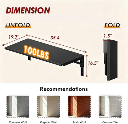 Need Wall Mounted Desk - Heavy Duty Folding Work Table Length 36" Width 20"/Small Space Hanging Desk Perfect Addition to Home/Office/Kitchen & Dining Room AC15CB(9050)