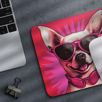 Pink Mousepad Glamour Dog Chihuahua Mouse Pad for Home Office Gaming Working Desk Computer Desktop Accessories Non-Slip Rubber Mousepad for Dog Lovers