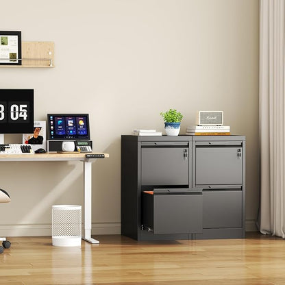 2 Drawer File Cabinet with Lock, Heavy Duty Steel Under Desk Vertical Filing Cabinet for Home Office Use, Printer Stand with Drawers, for A4/Letter-Size Files, Easy to Assemble,Black