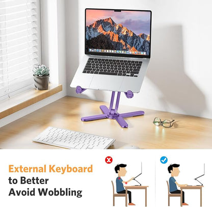 OMOTON 360° Rotating Laptop Stand Riser for Desk, Ergonomic Foldable Computer Stand Adjustable Height Angles for Collaborative Work, Easy Storage Fit Macbooks,All Laptops up to 16 inches, Purple