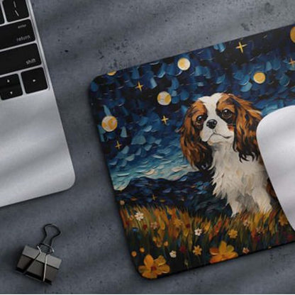 Starry Night Dog Mouse Pad for Computer Laptop Home Office Gaming Working Desk Desktop Accessories Non-Slip Rubber Mouse Pad for Dog Lovers (Cavalier King)