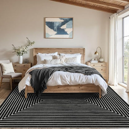 Latte&Fog 5x7 Area Rugs for Living Room Bedroom, Modern Abstract Washable Rug, Boho Non Slip Low Pile Carpet for Indoor Dining Room, Office, Dorm, Classroom, Farmhouse and Kids Room - Indigo Black