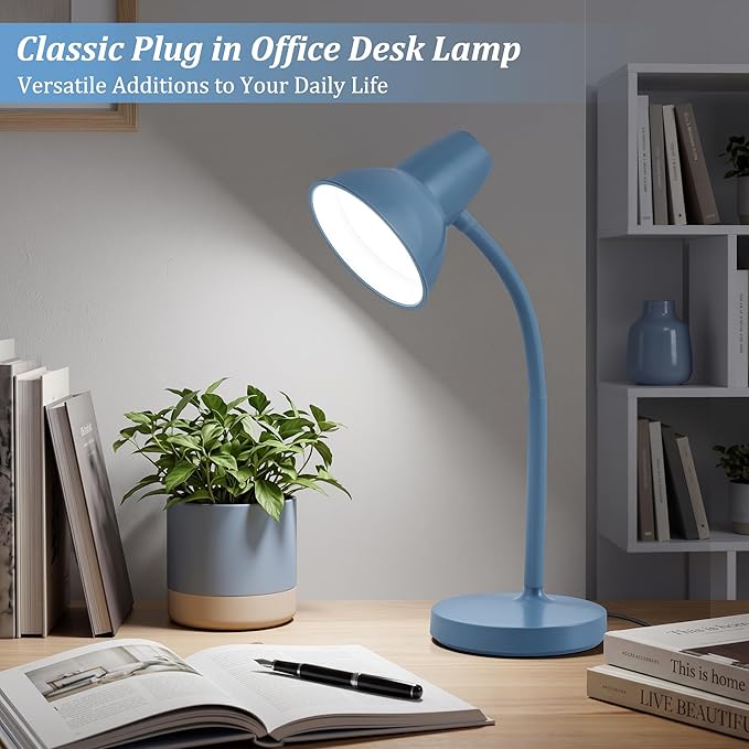 LED Desk Lamp with Flexible Gooseneck, Eye-Caring 4.5W Energy-Saving Study Lamps, Anti-tip Heavy Duty Bedside Reading Light, Desk Lamps for College Dorm Room, Home Office, Modern Lamp with 1.6m Cord