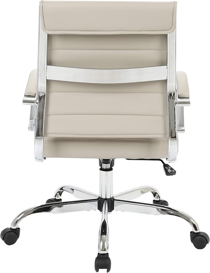 LeisureMod Benmar Leather Office Desk Chair, Mid-Back Ergonomic Swivel Chair with Lumbar Support, Adjustable Height, Tilt Lock, Cushioned Seat & Back, Home Office Task Chair (Tan, Single)