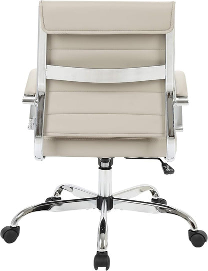 LeisureMod Benmar Leather Office Desk Chair, Mid-Back Ergonomic Swivel Chair with Lumbar Support, Adjustable Height, Tilt Lock, Cushioned Seat & Back, Home Office Task Chair (Tan, Single)