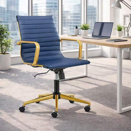 COROCC Office Desk Chair Modern Conference Room Task Chairs Leather Computer Swivel Excutive Ribbed Ergonomic Rolling Gold Desk Chair for Home Office