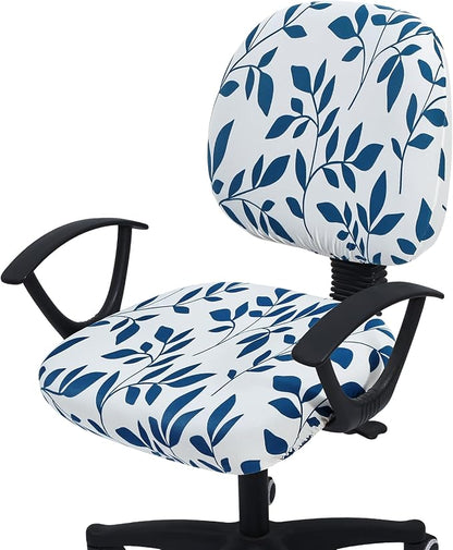 Smiry Stretch Printed Office Computer Chair Covers, Universal Washable Removable Desk Rotating Chair Slipcovers Protector, Seat + Backrest Cover - Teal and White