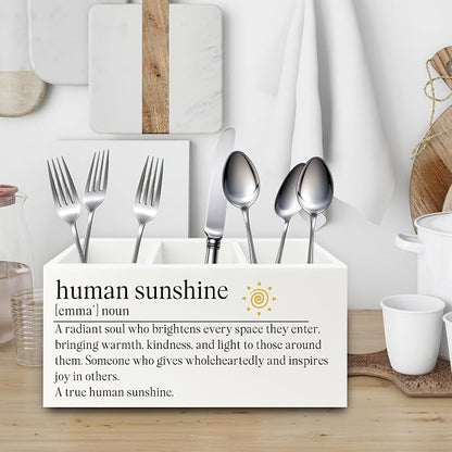 Human Sunshine Gifts Pen Pencil Holder Organizer for Desk, Thank You Appreciation Gifts for Teacher Coworker Women Men, Inspirational Wooden Box Sign for Home Office Desk Tabletop Decorations
