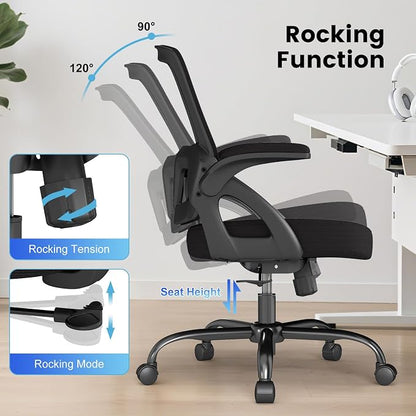 AnyGod Big and Tall Office Chair 400lbs Heavy Duty, Ergonomic Mesh Desk Chair with Flip Up Arms, Wide Seat Computer Task Chair with Lumbar Support, Swivel Executive Chair for Home Office