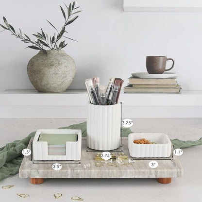 Aesthetic Desk Organizer Set of 3 For Your Office - Sturdy Concrete Desktop Accessories For Women Enhance Any Office Decor - Set incl. Pen Holder, Paperclip Storage & Sticky Note Holder for Teacher