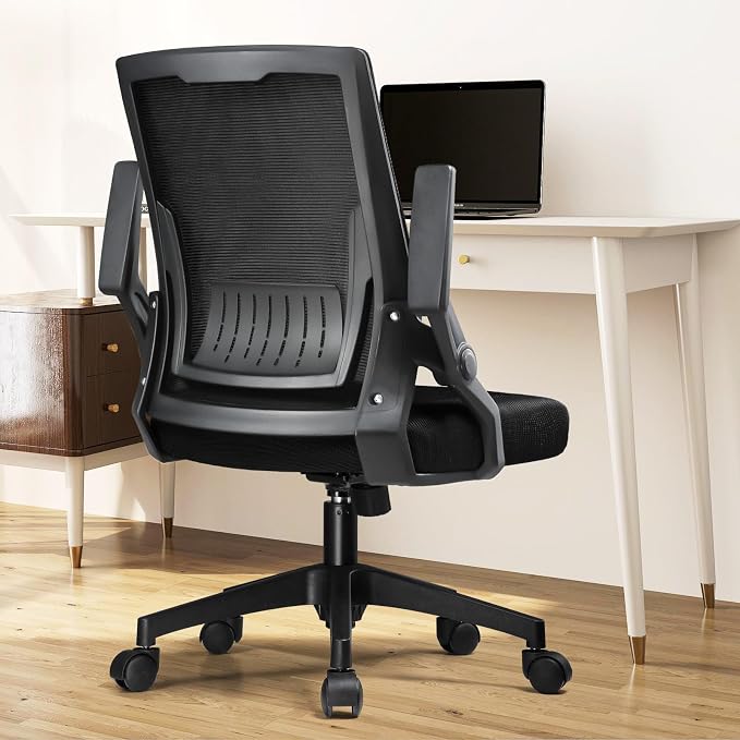 COMHOMA Office Chair with Flip-up Armrests Ergonomic Computer Desk Chair with Adaptive Lumbar Support & Breathable Mesh, Black