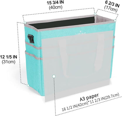 JJRING Craft Organizer Tote Bag, Large Art Storage Caddy with Multiple Pockets, Sky Blue Sewing Bag for Art, Craft, Scrapbooking, School, Medical, and Office Supplies Storage