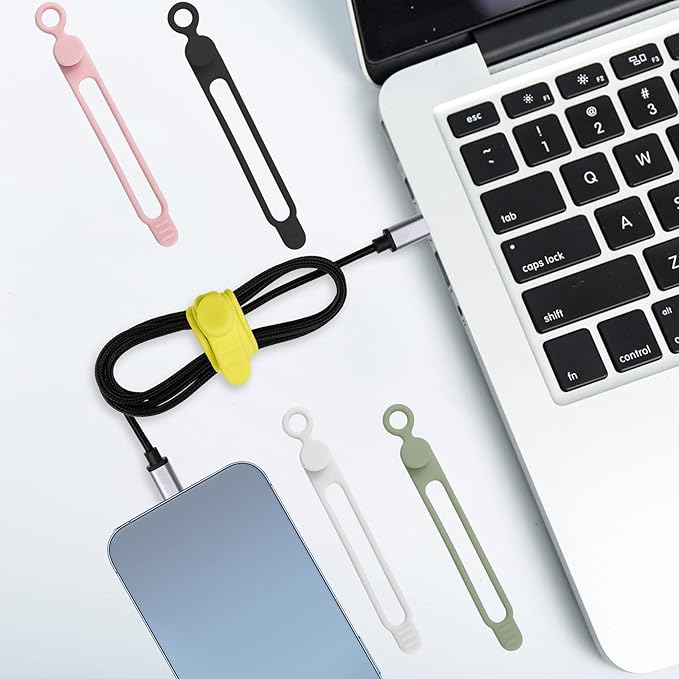 50Pcs Silicone Cable Ties Cord Organizer for Bundling Earphone, Phone Charger, Computer Cords, Reusable Wire Organizer Cable Management in Home,Office,Kitchen,School (5 Colors)