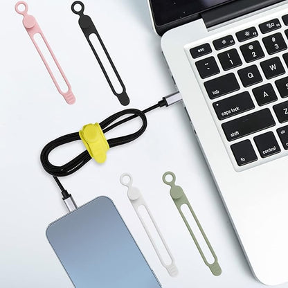 50Pcs Silicone Cable Ties Cord Organizer for Bundling Earphone, Phone Charger, Computer Cords, Reusable Wire Organizer Cable Management in Home,Office,Kitchen,School (5 Colors)