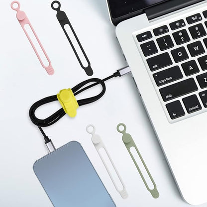 100Pcs Silicone Cable Ties Cord Organizer for Bundling Earphone, Phone Charger, Computer Cords, Reusable Cable Ties Wire Organizer in Home,Office,Kitchen,School (5 Colors)