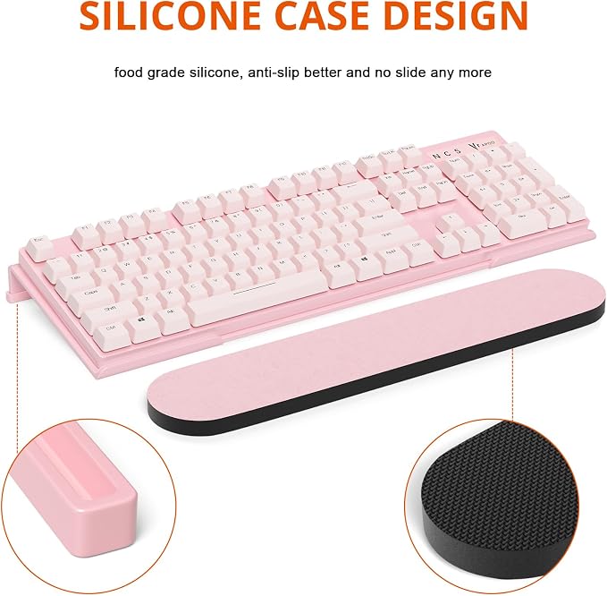 Richboom Ergonomic Computer Keyboard Stand - Acrylic Tilted Computer Keyboard Holder for Easy Typing, Keyboard Riser with Silicone Anti-Slip Case for Office Desk, Home, School, Pink
